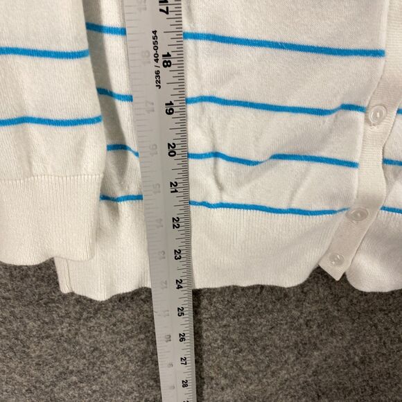 Halogen Cardigan Women L Large White Striped Button Up Knit Nylon Long Sleeve - Picture 8 of 9